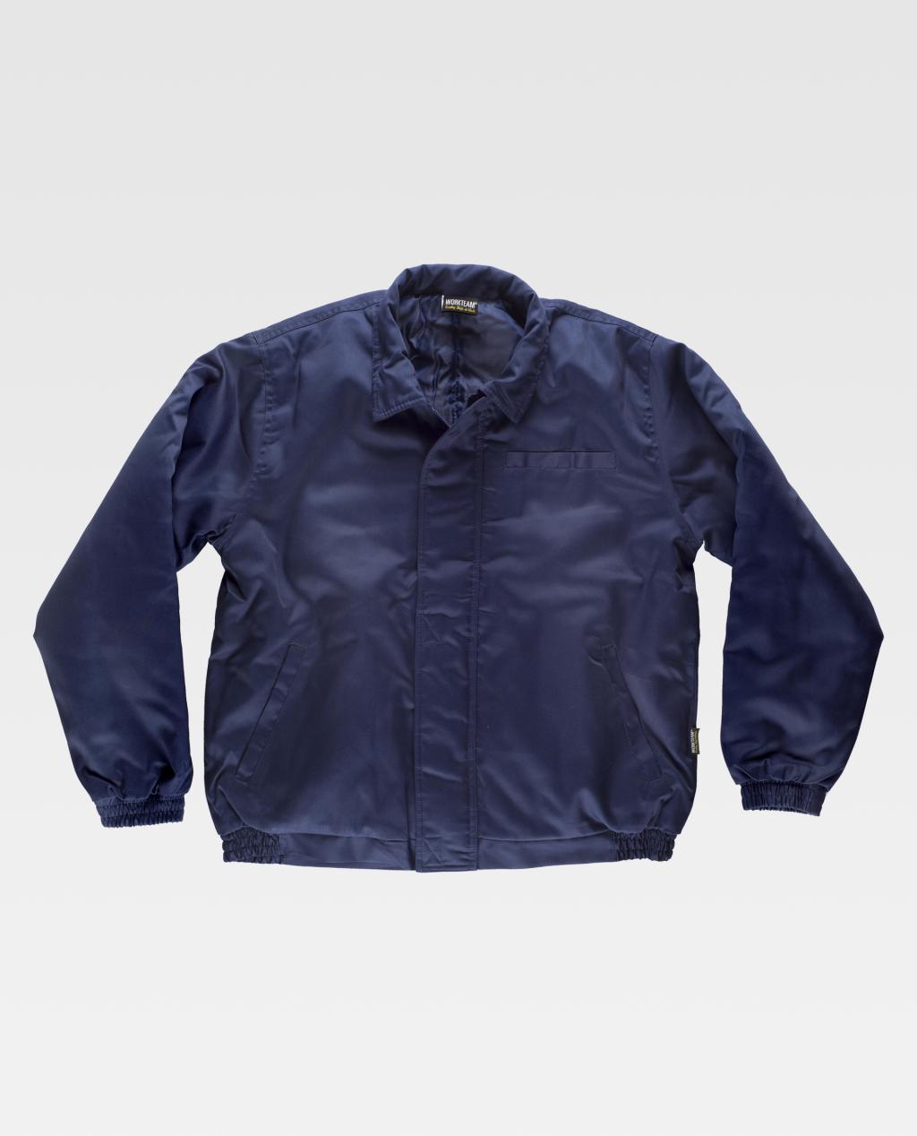 Chaqueta de trabajo azul marino con cierre frontal y puños elásticos