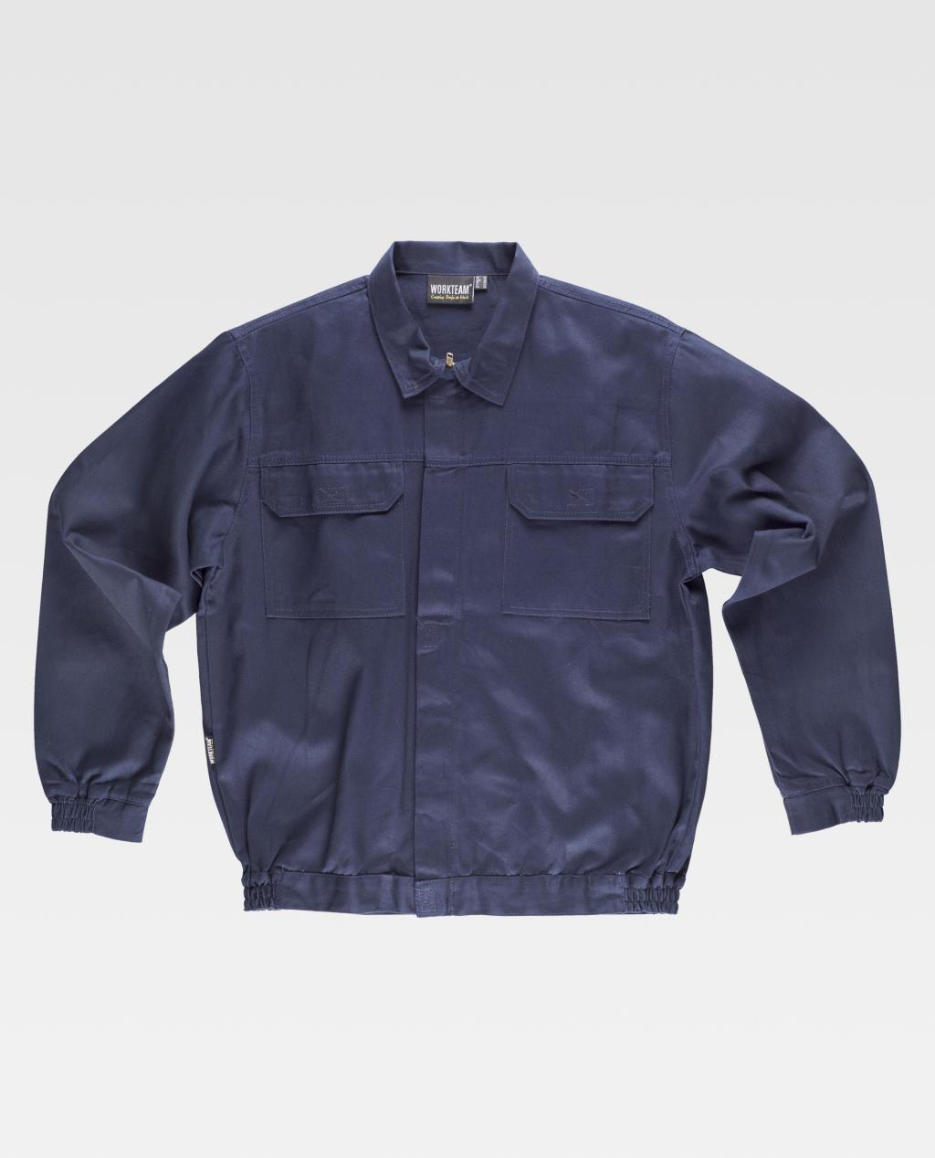 Chaqueta de trabajo azul marino con cuello, bolsillos de solapa y puños elásticos