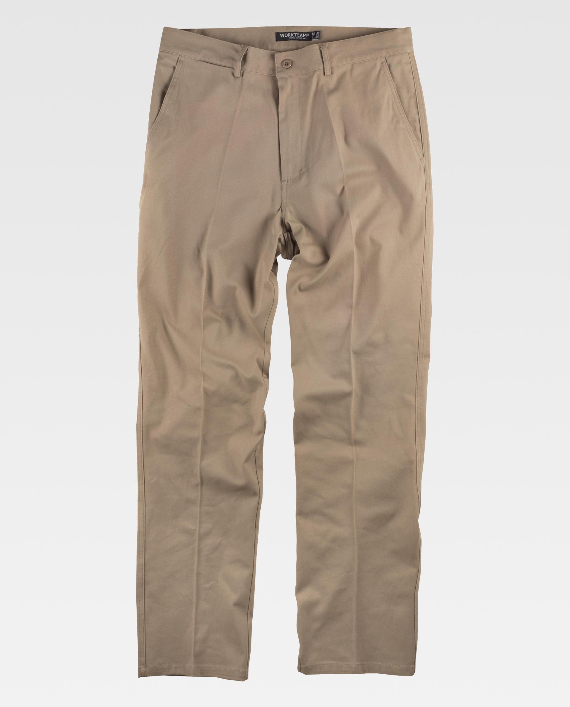 Pantalón de trabajo beige con cinturilla y bolsillos laterales