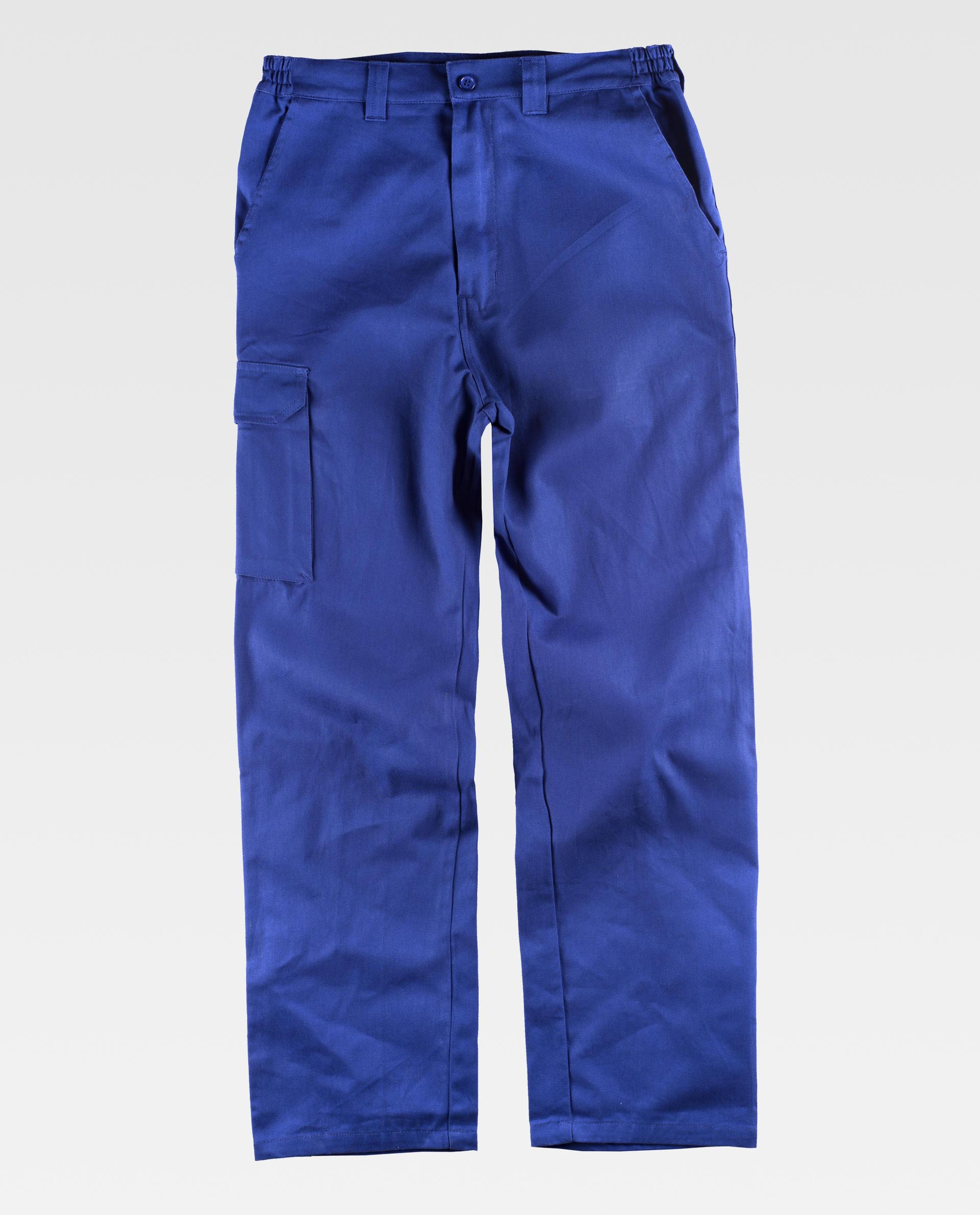 pantalón de trabajo azul con cinturilla elástica y bolsillo de carga lateral