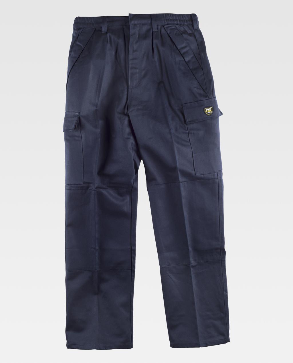 pantalón de trabajo azul marino con bolsillos laterales tipo cargo y refuerzos en las rodillas