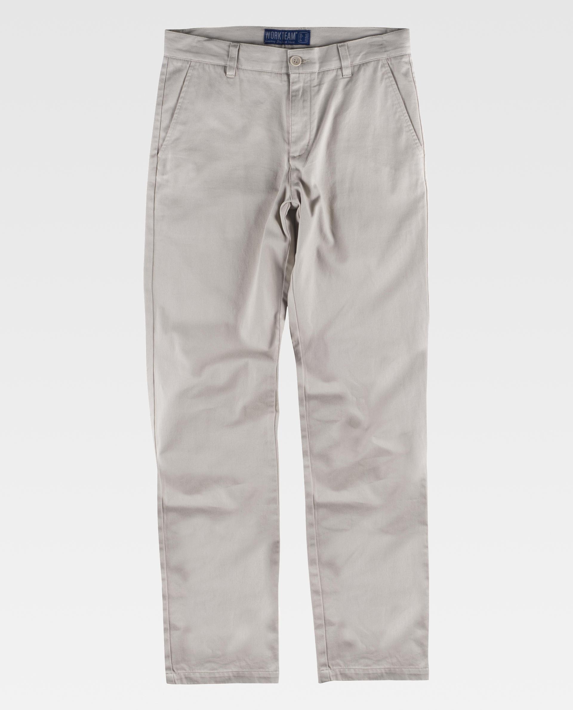 Pantalones chinos beige claro de la marca Workteam sobre fondo blanco.