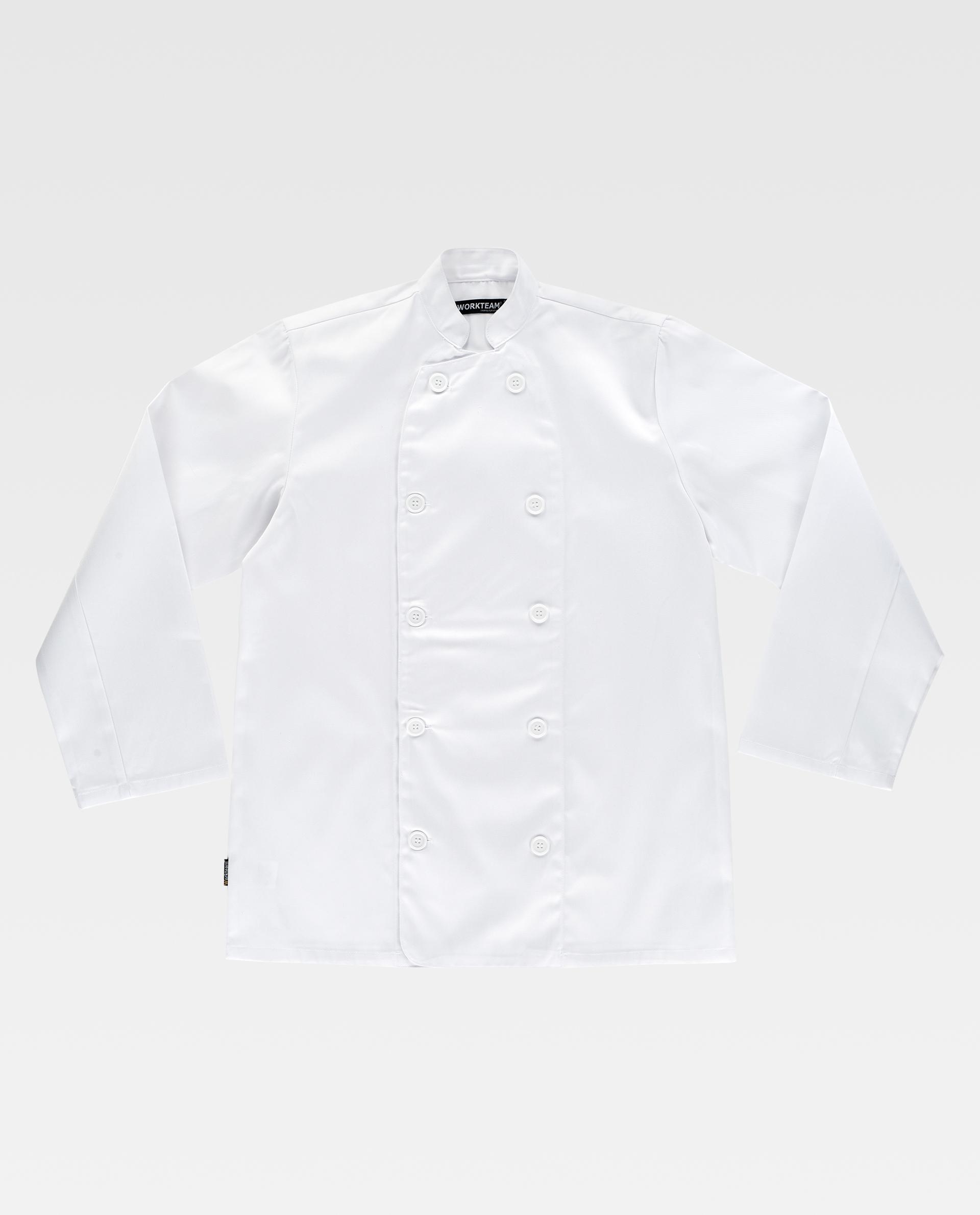 Chaqueta de chef blanca de manga larga con doble botonadura frontal