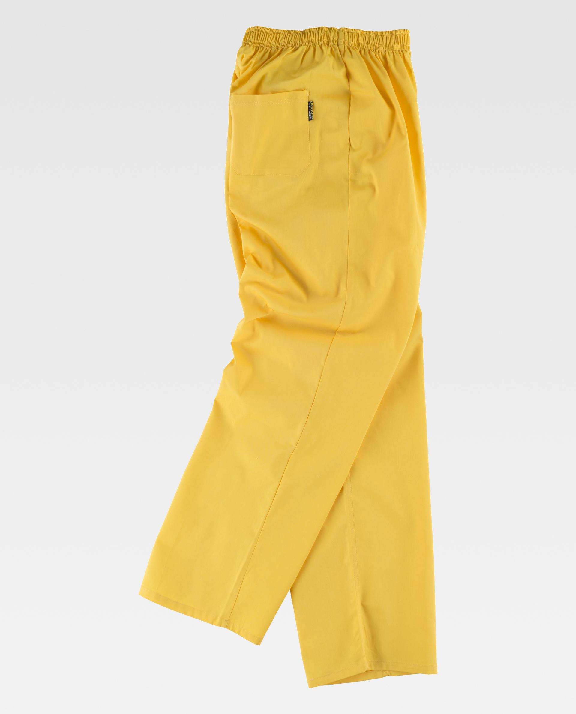 pantalón amarillo de tela con cintura elástica y bolsillo trasero sencillo