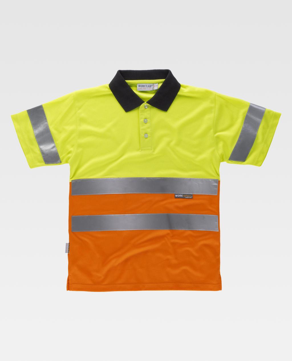 Polo de alta visibilidad bicolor amarillo y naranja con bandas reflectantes