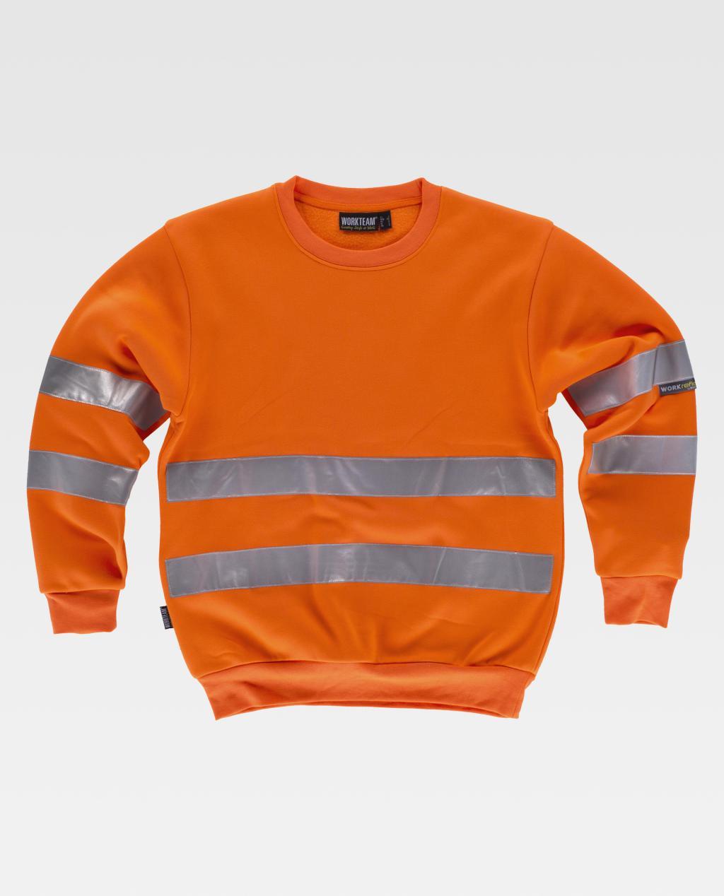 Sudadera de alta visibilidad naranja con franjas reflectantes grises en torso y mangas