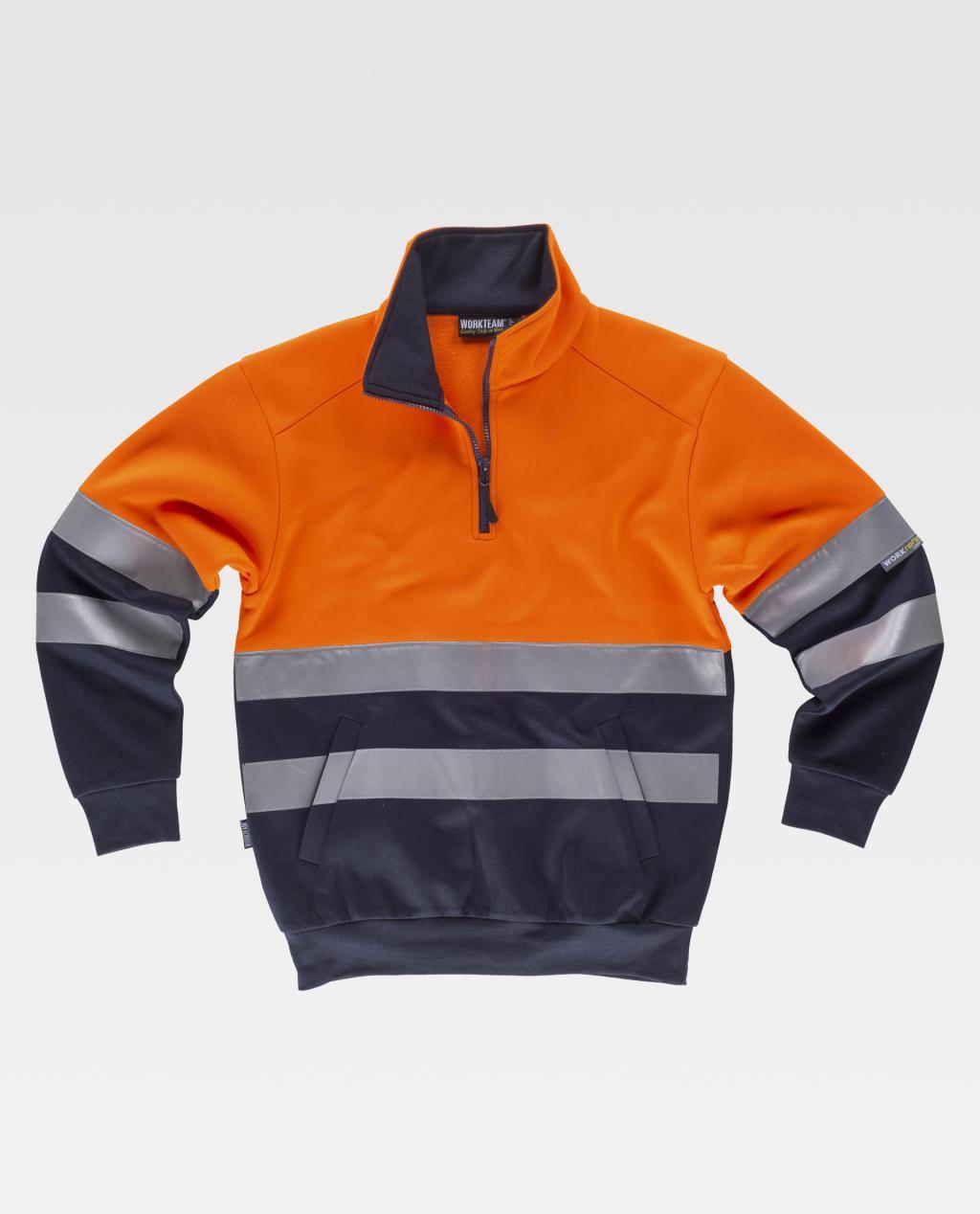 sudadera de alta visibilidad naranja y negra con bandas reflectantes