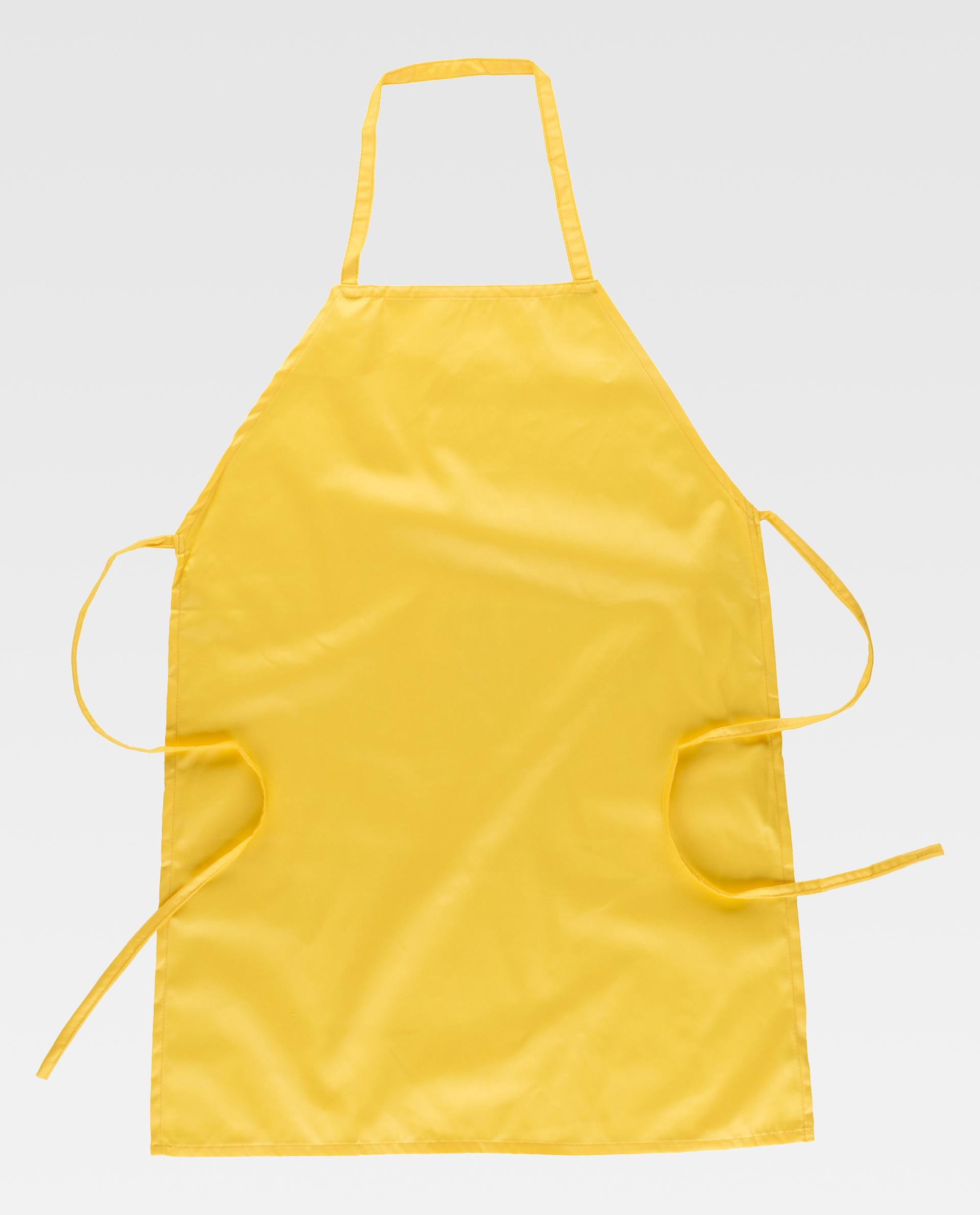 delantal amarillo liso con tiras ajustables sobre fondo claro