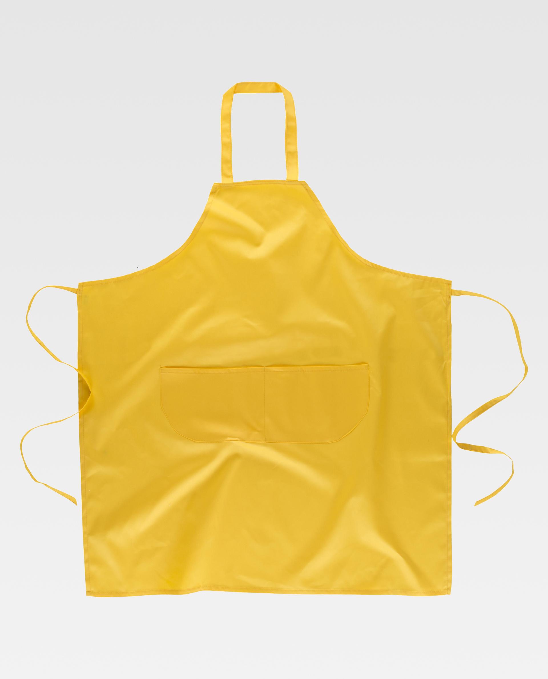 Delantal amarillo de cocina con bolsillo frontal sobre fondo blanco
