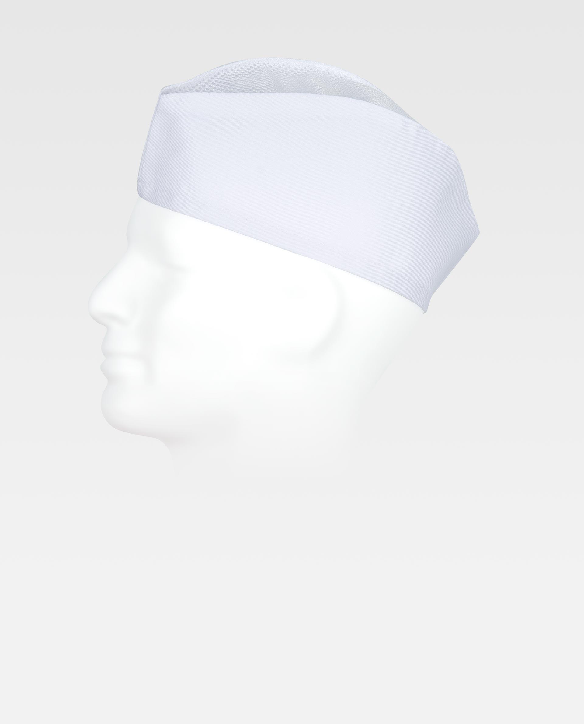 gorro de cocina blanco con parte superior de malla sobre busto de maniquí