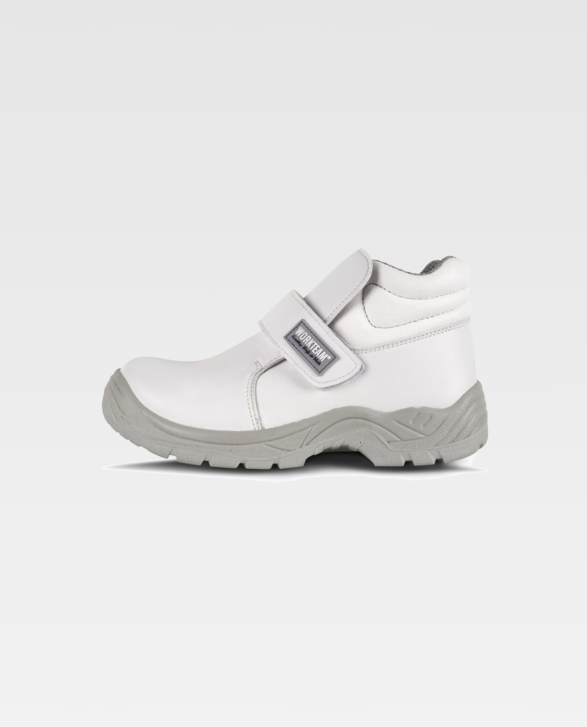 bota de seguridad blanca con suela antideslizante y cierre de velcro Workteam