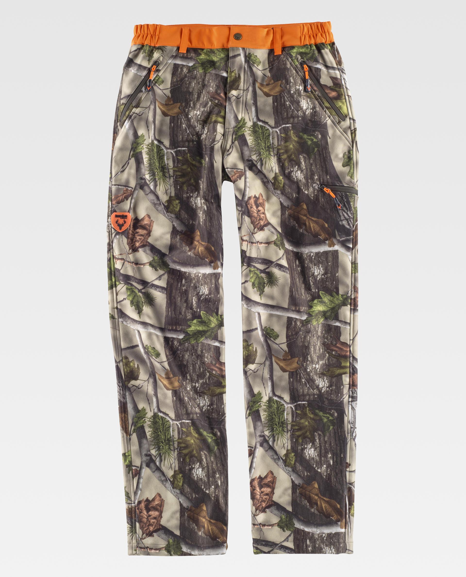 Pantalones de camuflaje con cintura elástica naranja y bolsillos con cremallera para actividades al aire libre