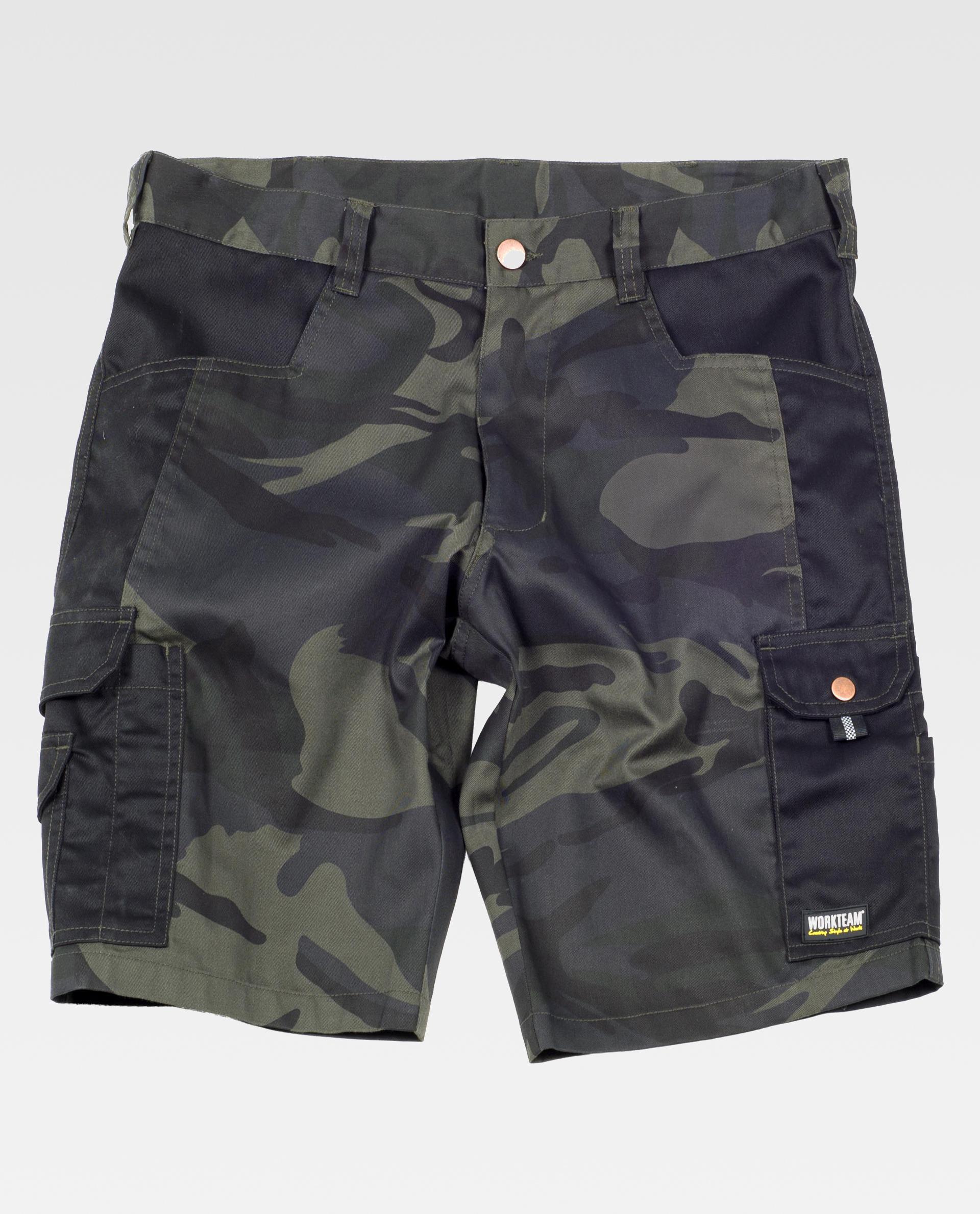 pantalones cortos de trabajo con estampado de camuflaje y bolsillos cargo laterales