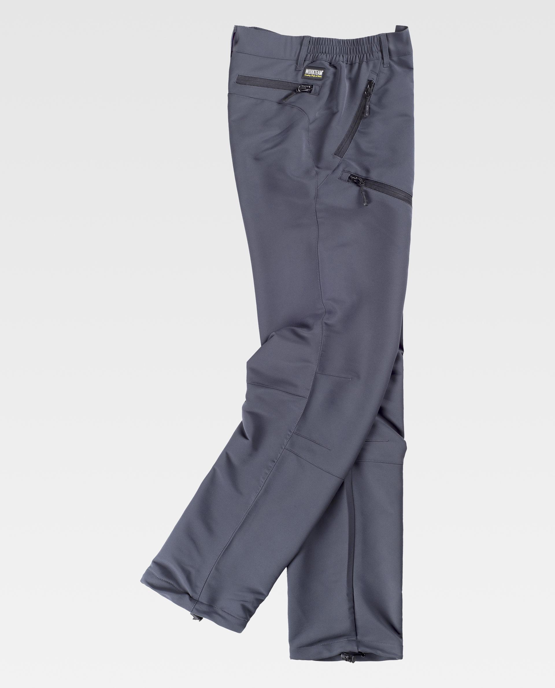 Pantalón de trabajo gris con bolsillos con cremallera y cintura elástica