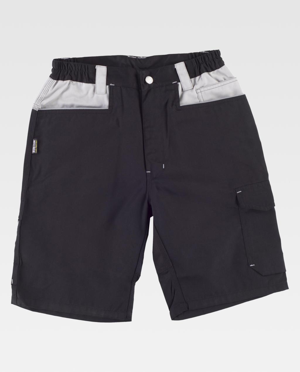 pantalones cortos de trabajo negros con cintura elástica y bolsillo lateral de carga