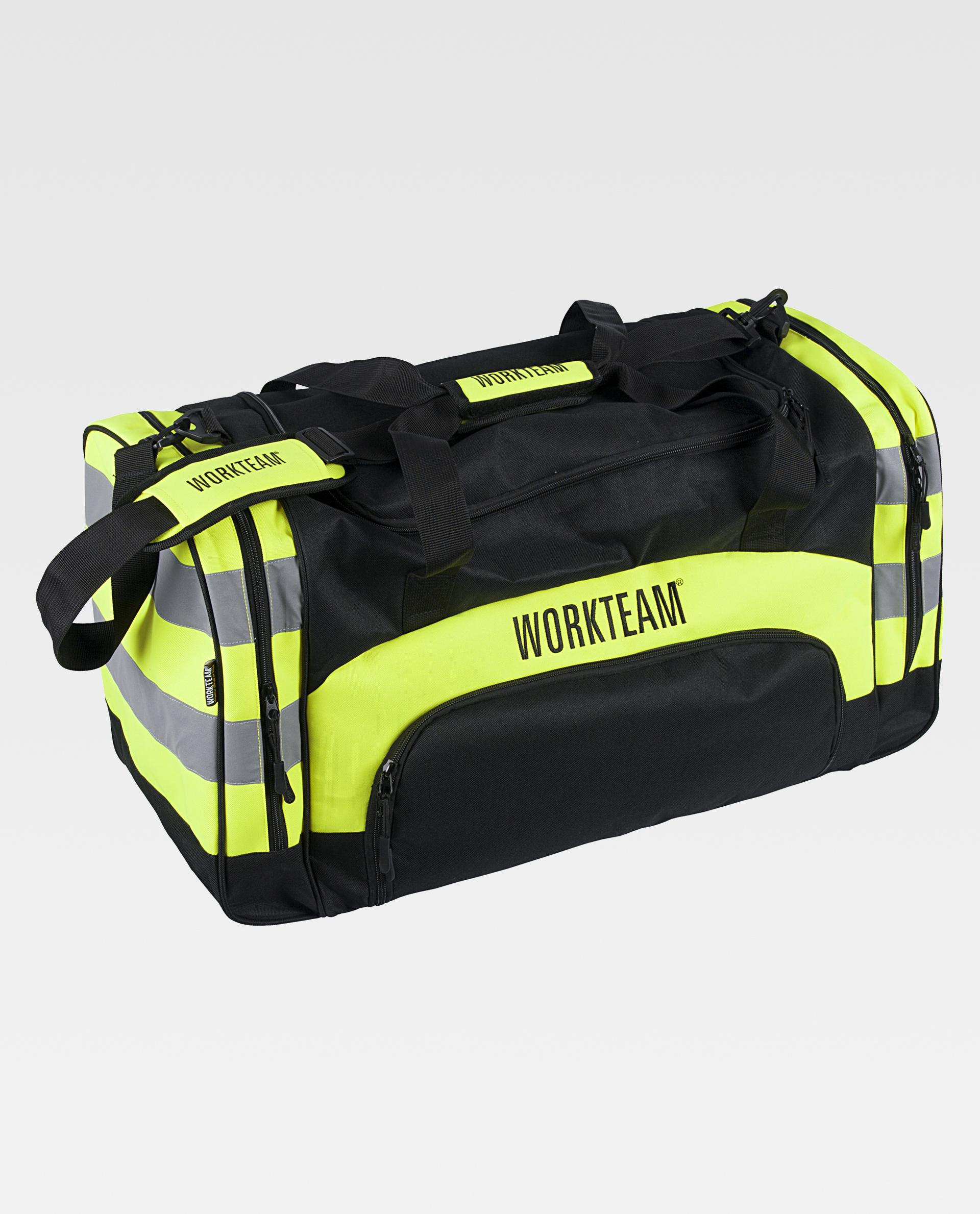 bolsa de herramientas Workteam negra y amarilla con tiras reflectantes