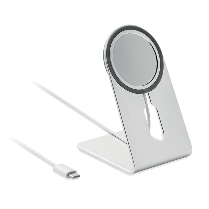 Soporte metálico inclinable con cargador magnético integrado y cable USB-C