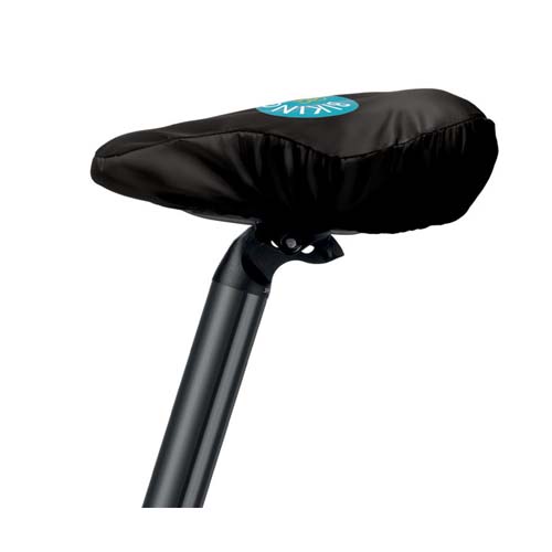 cubierta impermeable negra ajustada a un sillín de bicicleta sobre poste de asiento