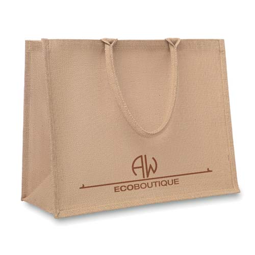 Bolsa de yute beige con asas y logo AW Ecoboutique
