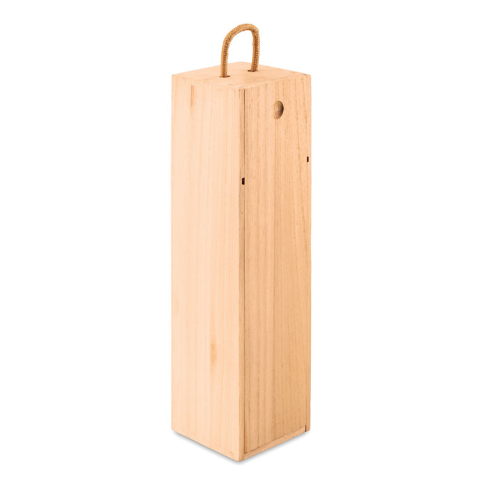 caja de madera alta con asa de cuerda para transportar botellas
