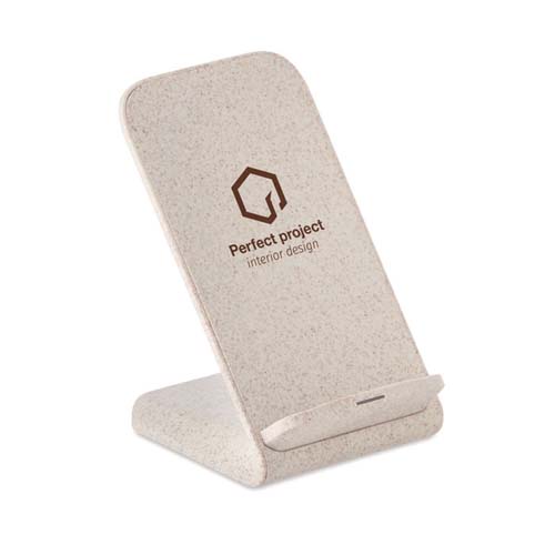 Soporte cargador inalámbrico beige con logo Perfect project interior design