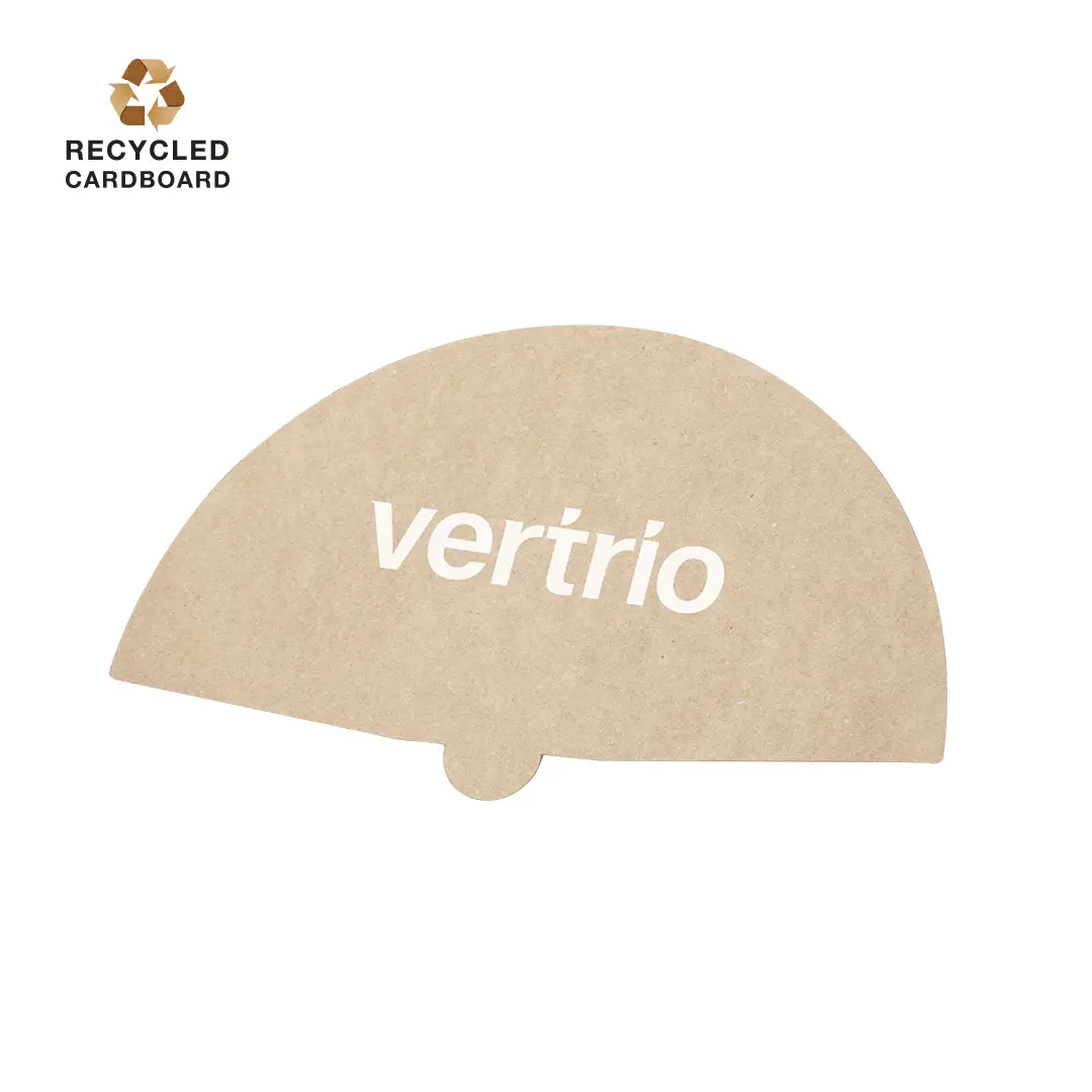 Etiqueta semicircular de cartón reciclado con el texto vertrio