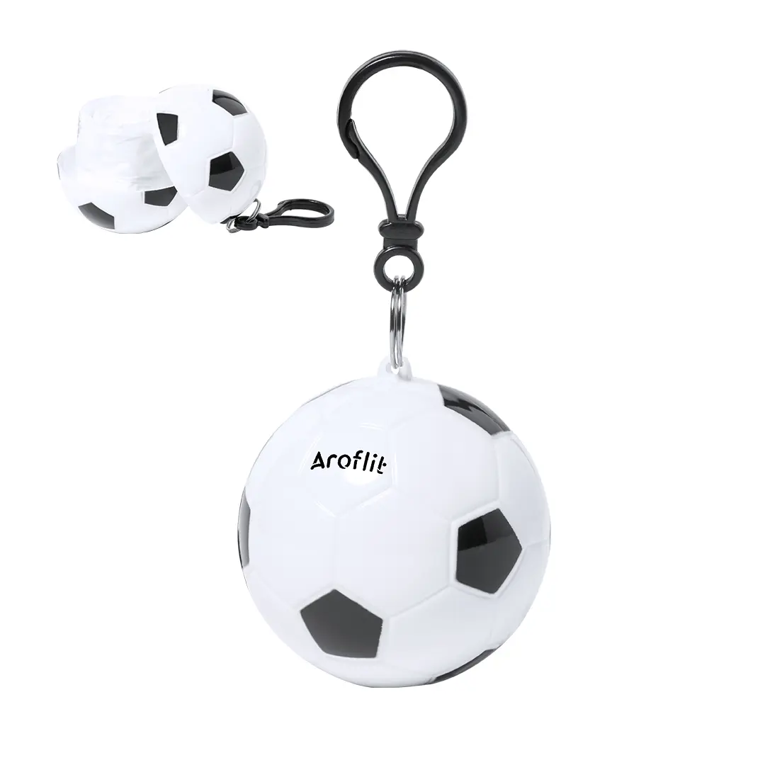 llavero dispensador de bolsas con forma de balón de fútbol blanco y negro abierto para mostrar su interior