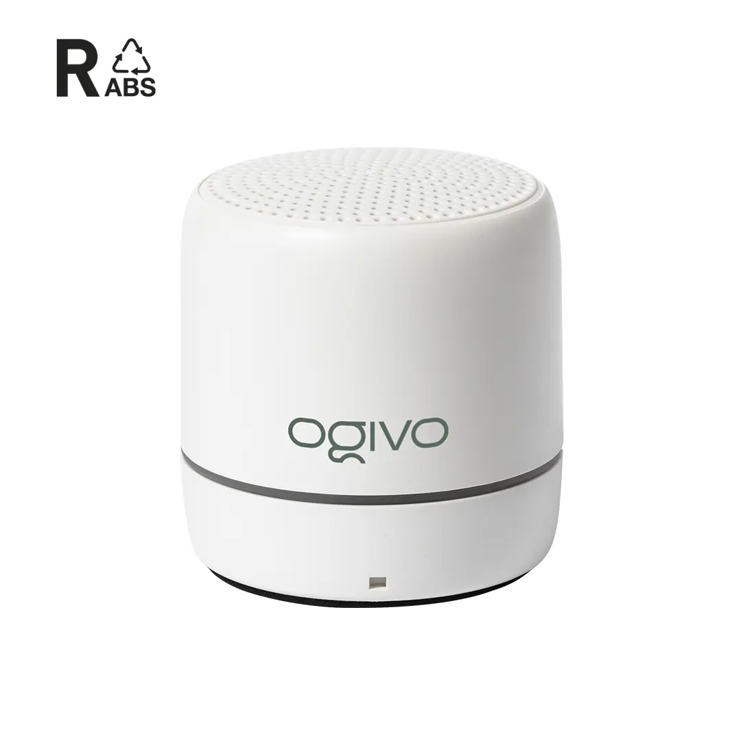 altavoz inalámbrico portátil blanco con logo Ogivo