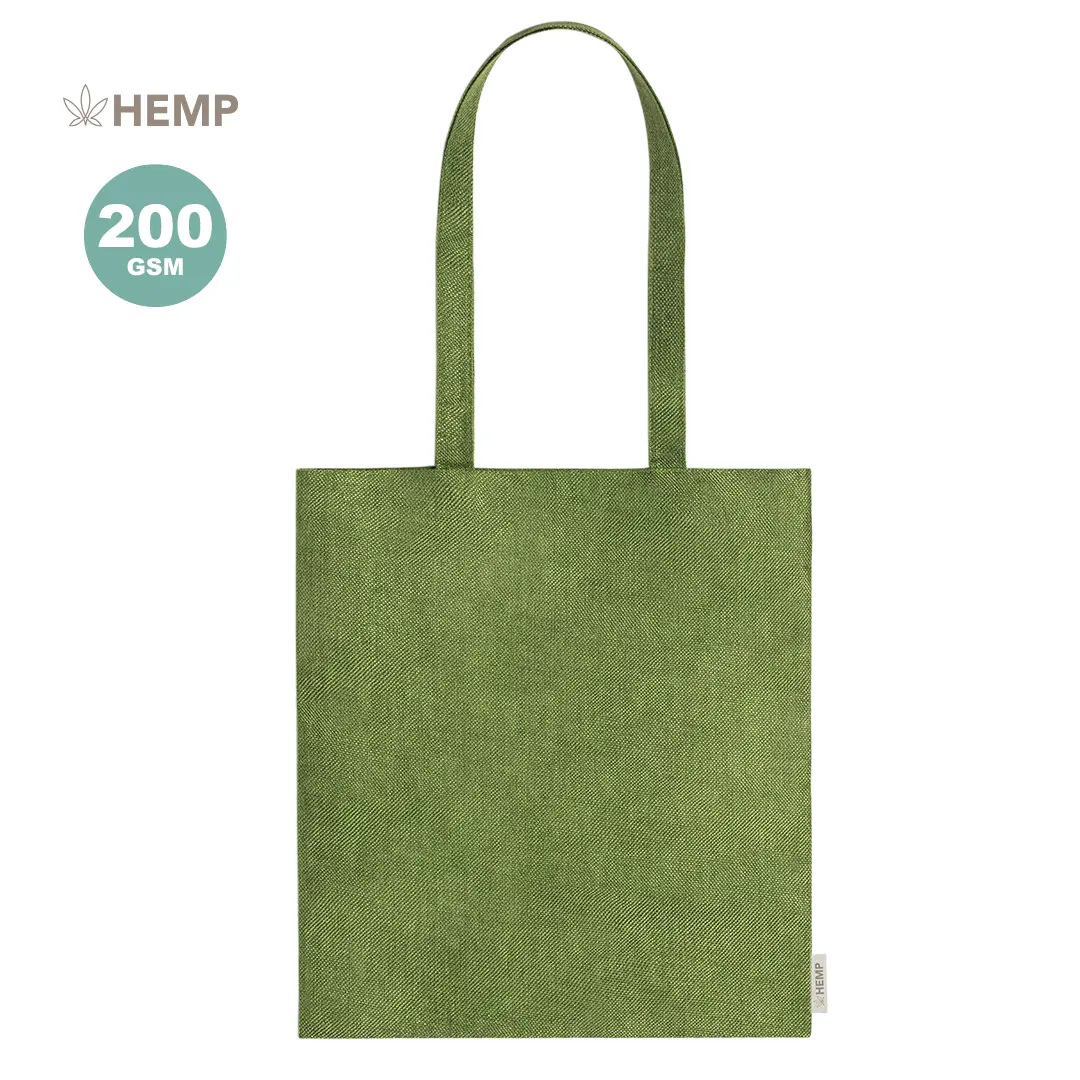 Bolsa tote de cáñamo verde de 200 gsm con asas largas