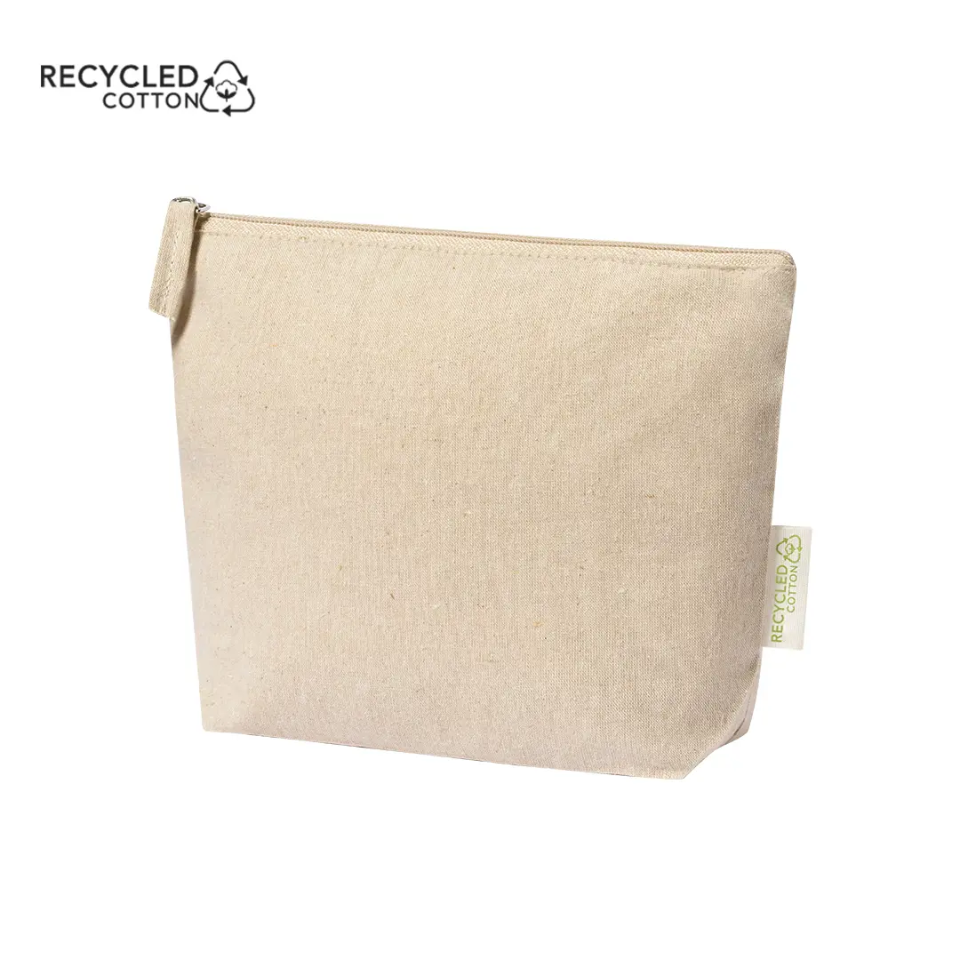 Neceser de algodón reciclado en tono beige con cierre de cremallera sencillo