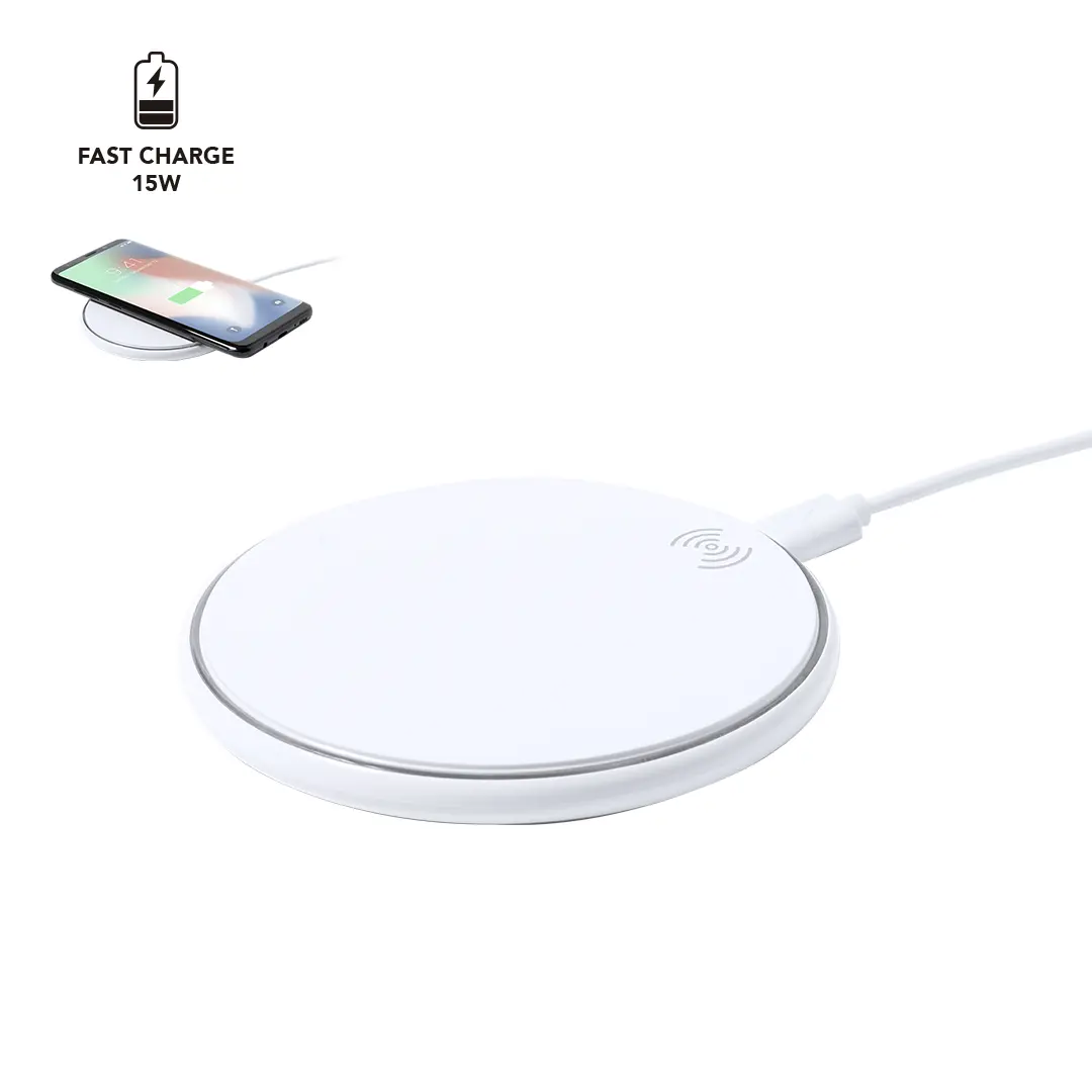 Base de carga inalámbrica rápida de 15 W blanca con cable USB