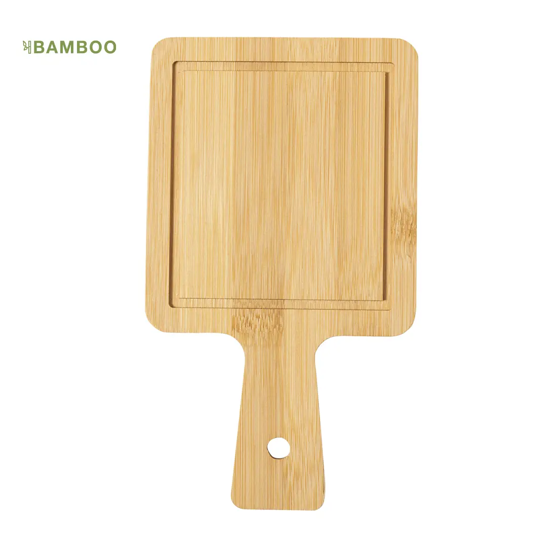 tabla de cortar de bambú cuadrada con asa y canaleta para jugos