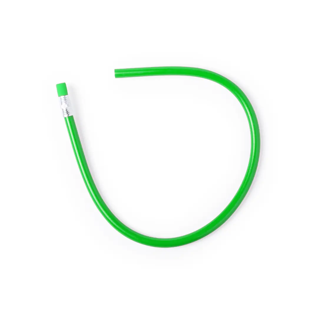 lápiz de grafito con cuerpo flexible verde doblado sobre fondo blanco