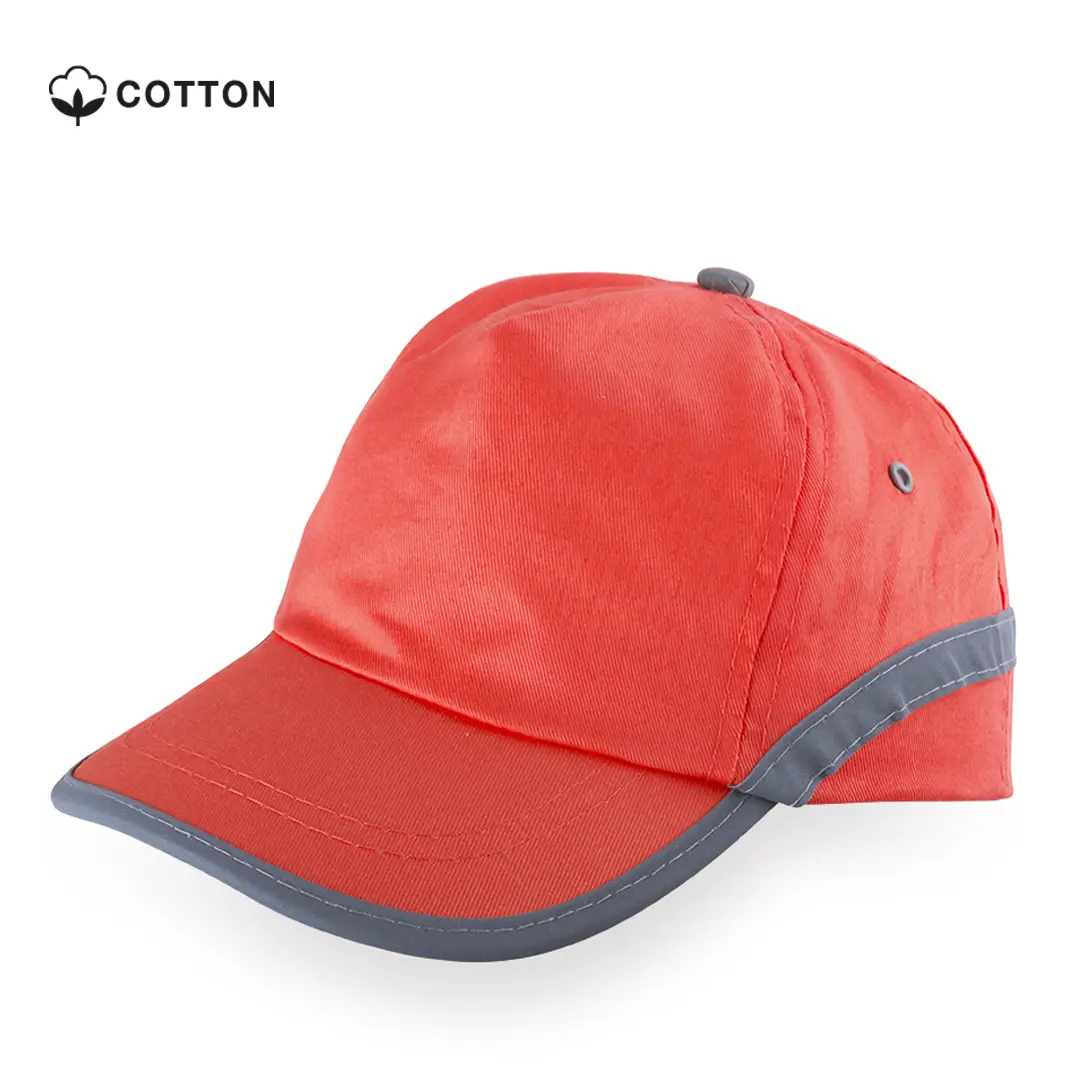 Gorra de algodón roja con ribete reflectante gris