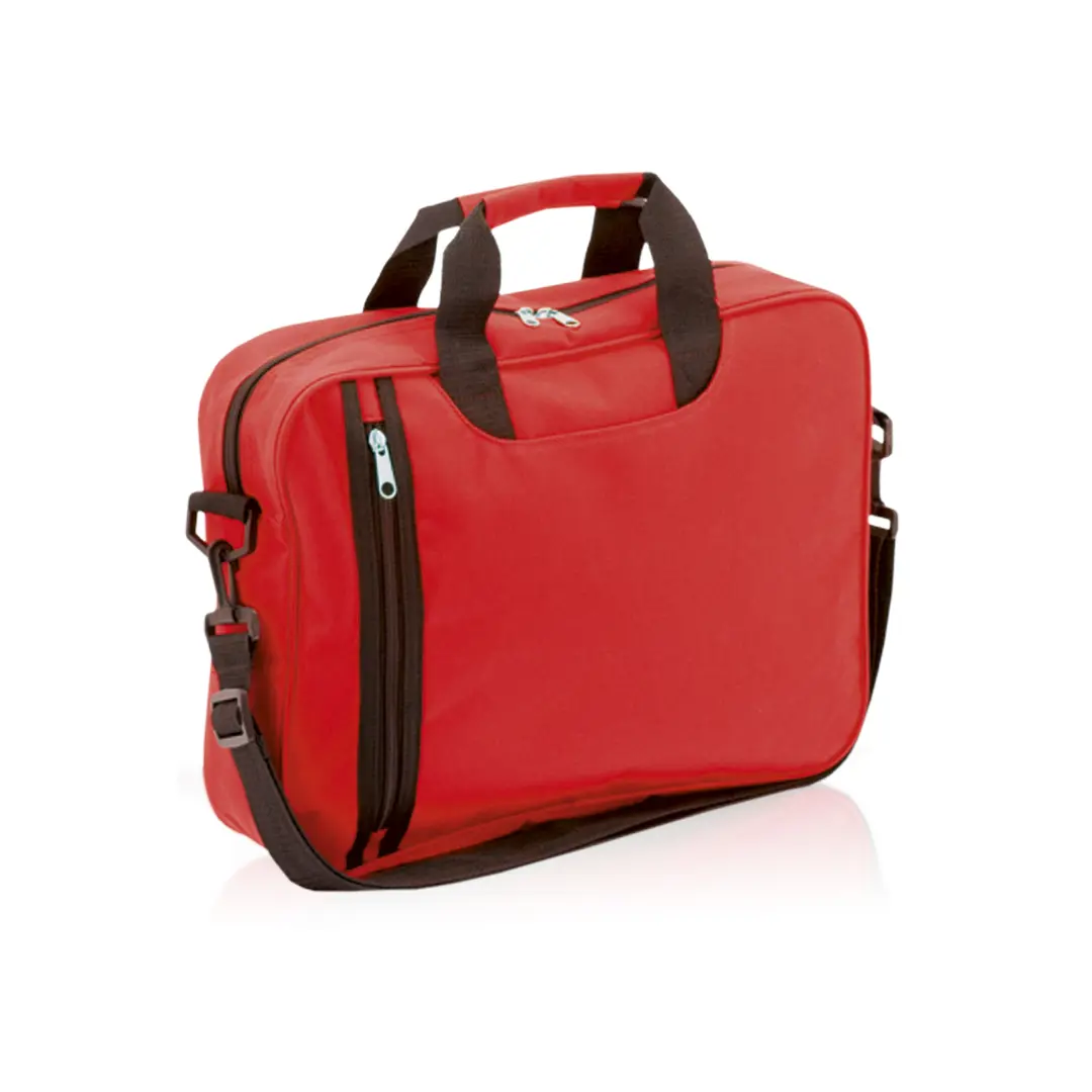 bolsa de ordenador roja con asas y correa ajustable y cierre de cremallera