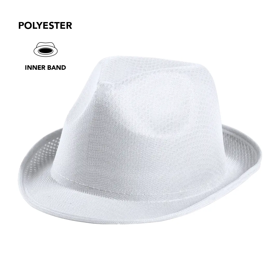Sombrero tipo fedora blanco de poliéster con banda interior