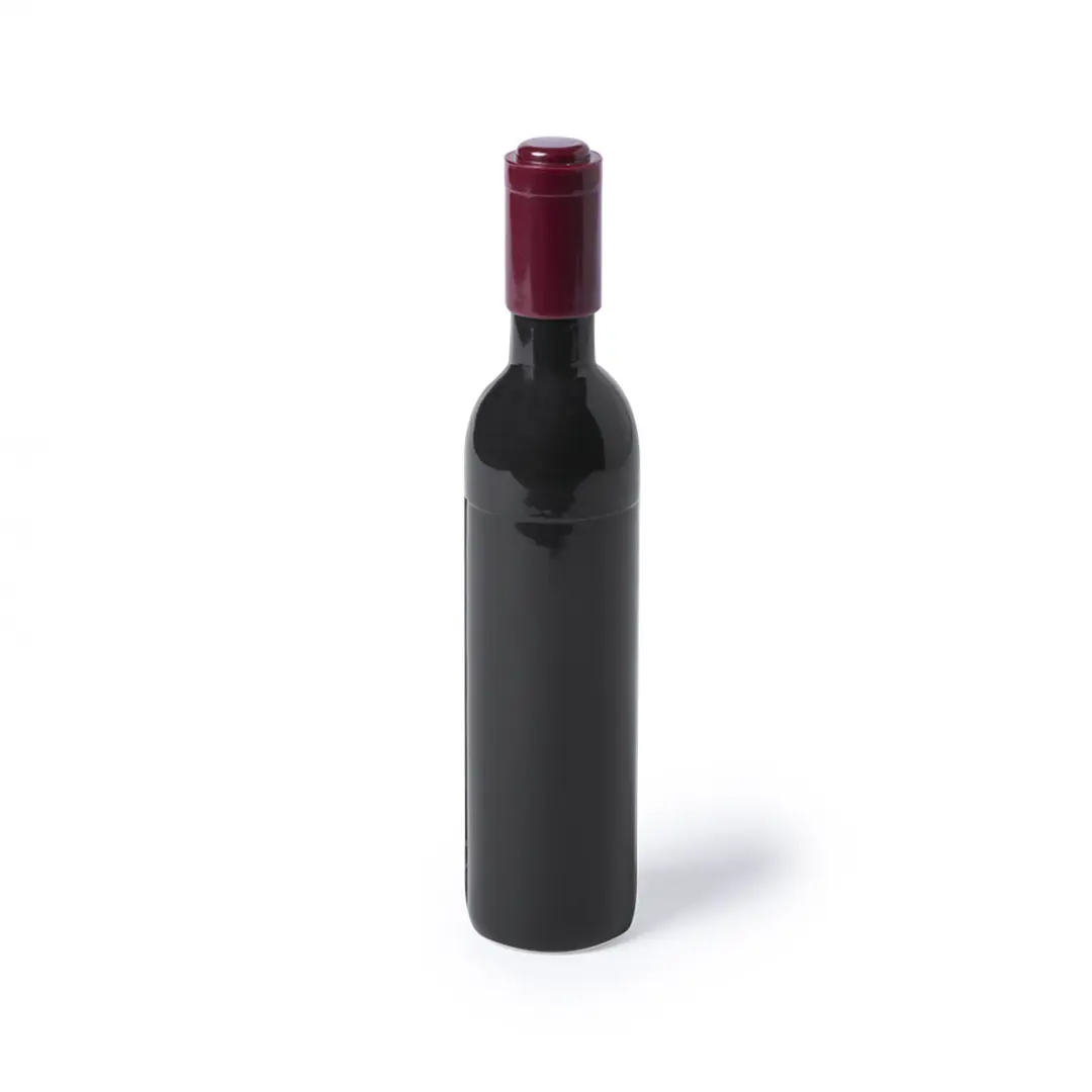 Botella de vino tinto con cápsula roja sobre fondo blanco