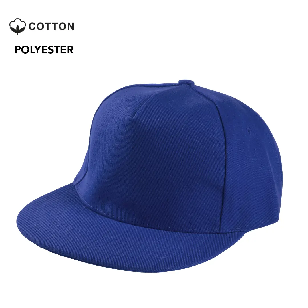Gorra plana azul de algodón y poliéster.