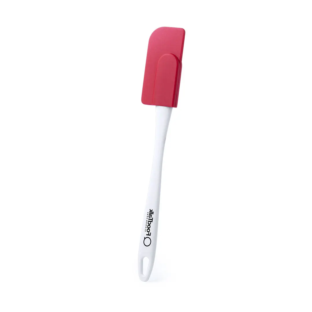 espátula de cocina de silicona roja con mango blanco sencillo