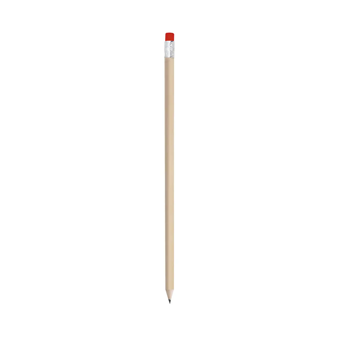 lápiz de madera natural con goma roja sobre fondo blanco