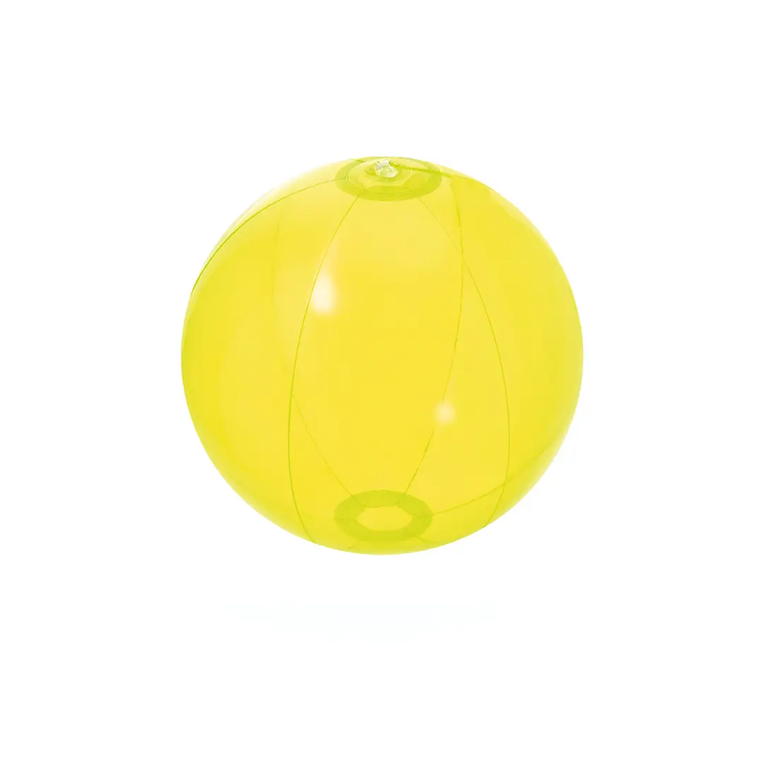 Bola de playa hinchable amarilla sobre fondo blanco.