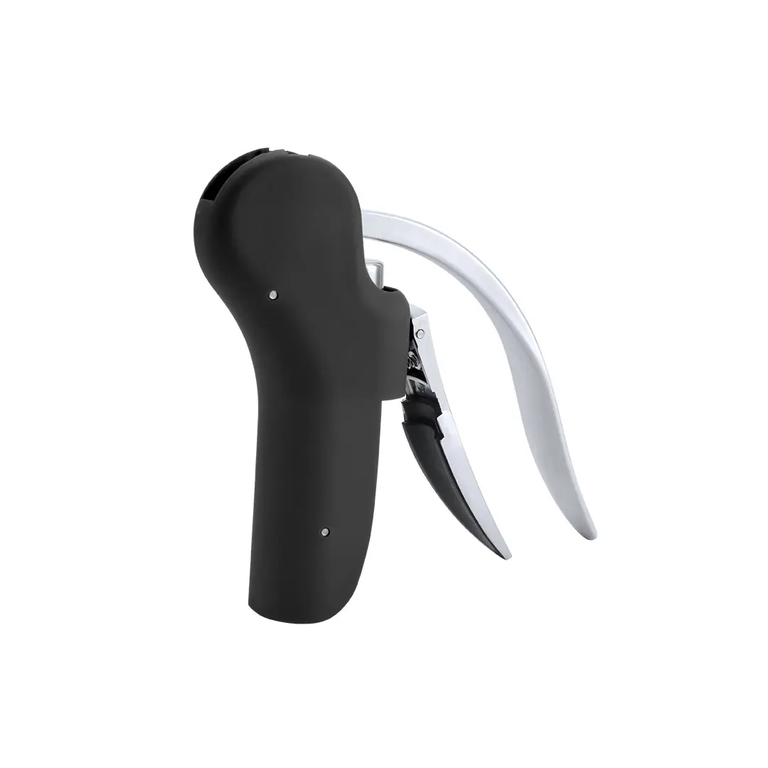 sacacorchos de palanca con empuñadura ergonómica negra y palanca metálica plateada