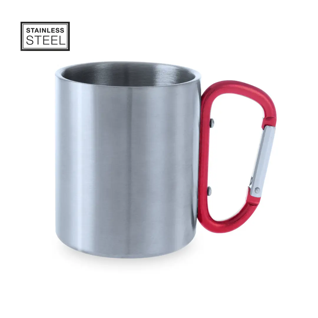 Taza de acero inoxidable con asa mosquetón roja