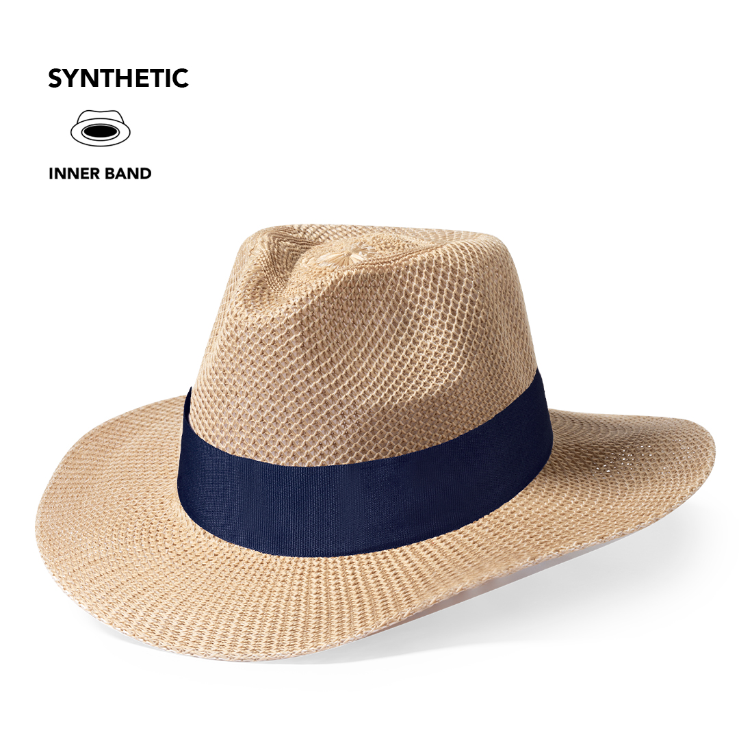 sombrero de paja estilo fedora con cinta interior azul marino