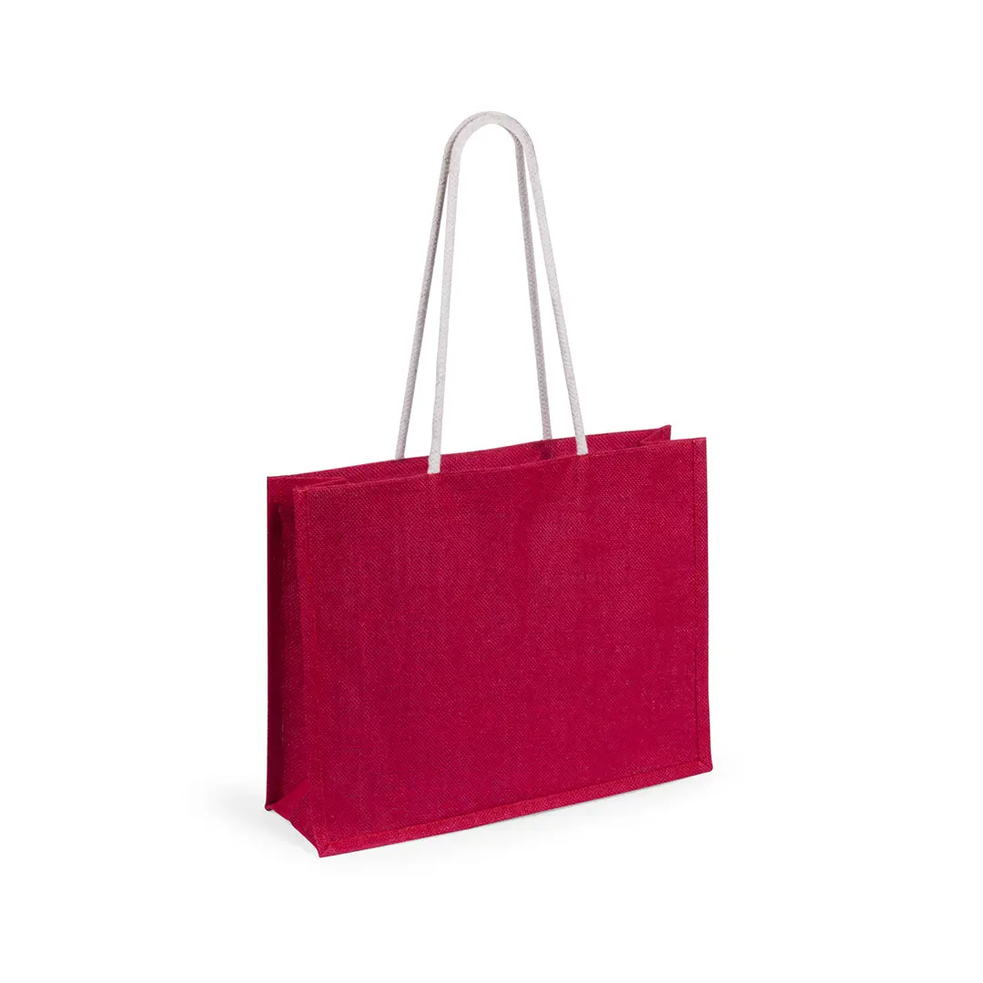 bolsa reutilizable roja de tela con asas blancas