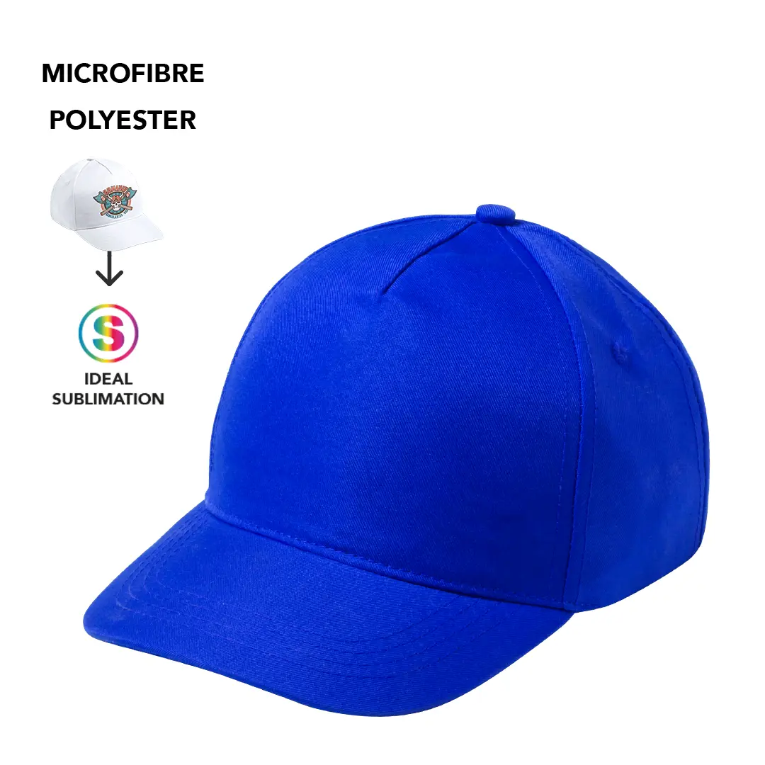 gorra azul de microfibra y poliéster diseñada para sublimación personalizada