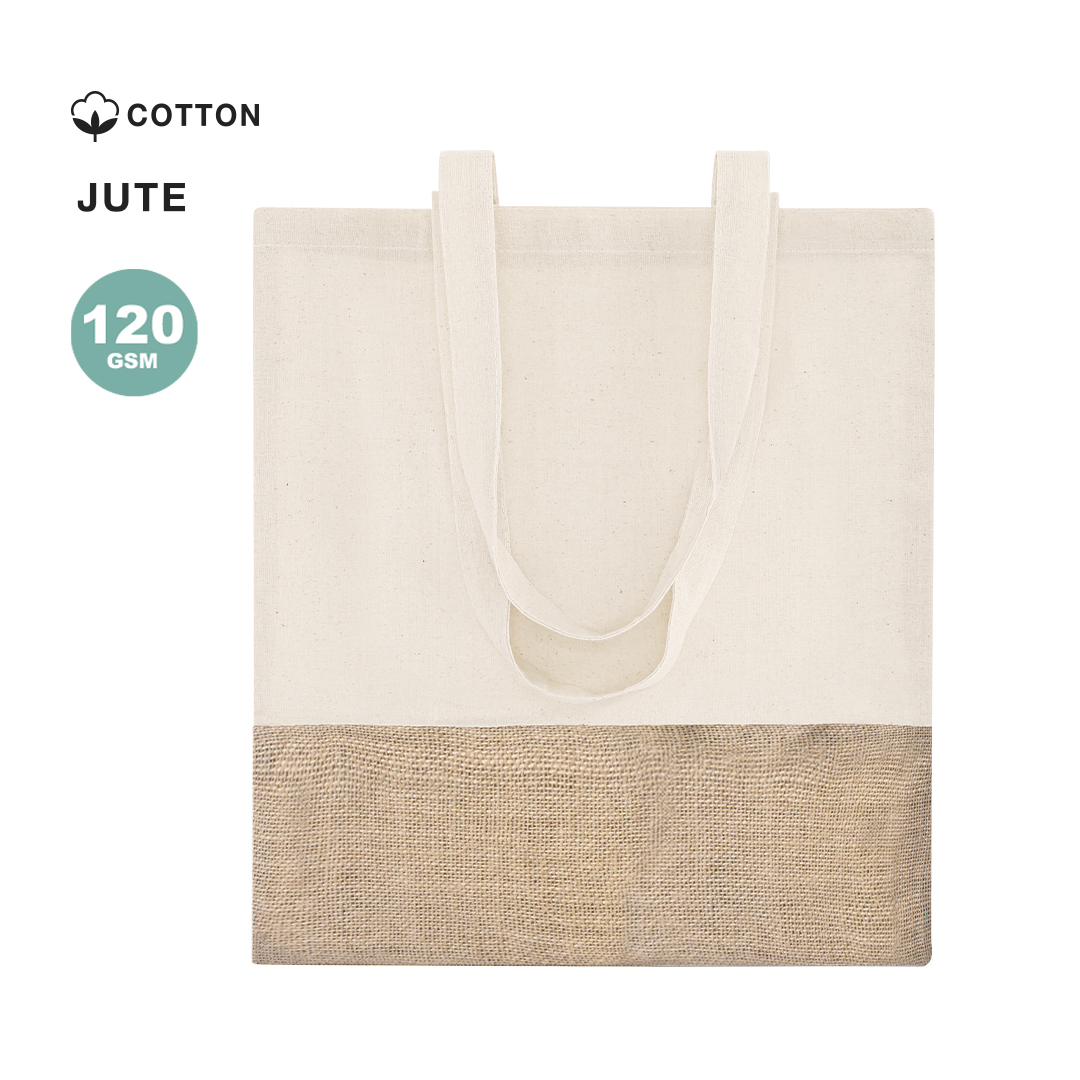 Bolsa tote bicolor de algodón y yute natural de 120 GSM