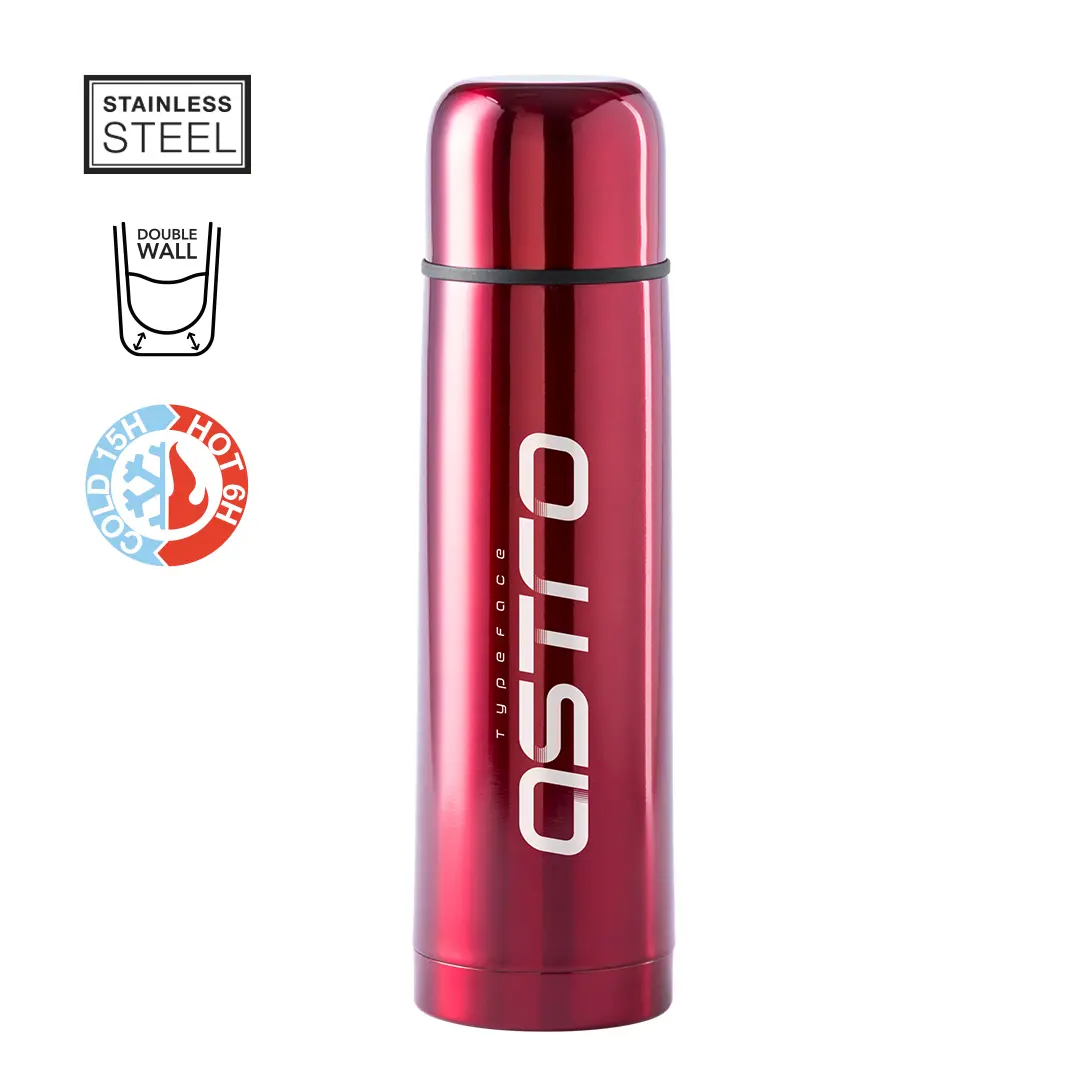 Termo rojo de acero inoxidable con doble pared para mantener bebidas frías o calientes