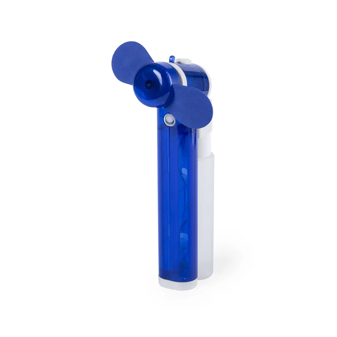 mini ventilador de mano azul con aspersor de agua portátil