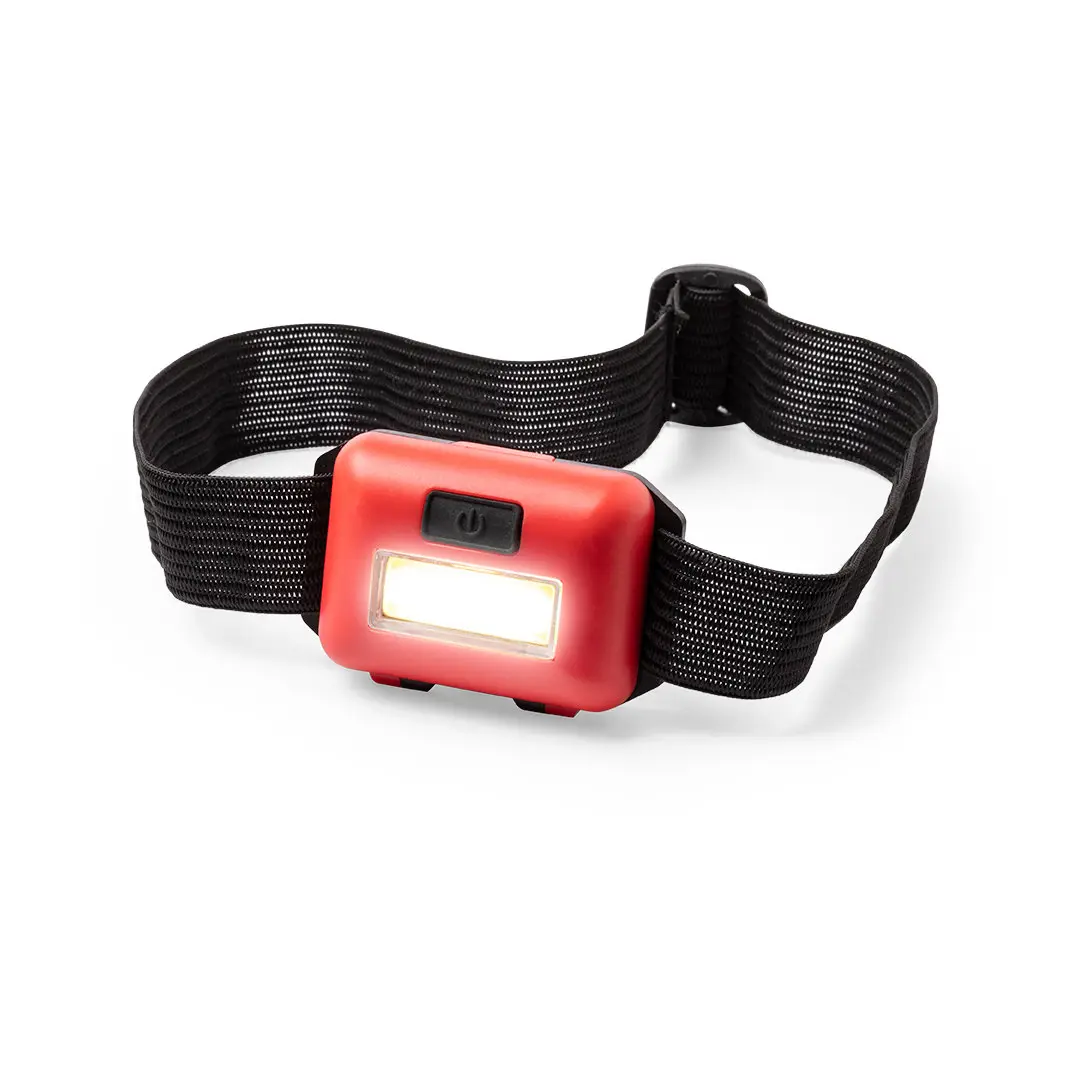 linterna frontal roja con cinta elástica ajustable negra